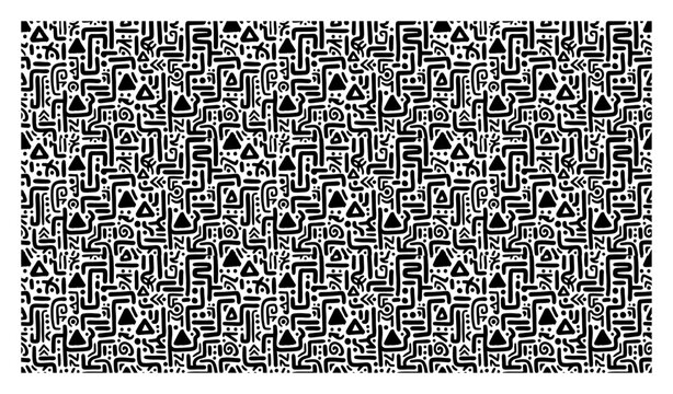 Abstract primitive shapes and squiggly lines pattern in modern tribal style