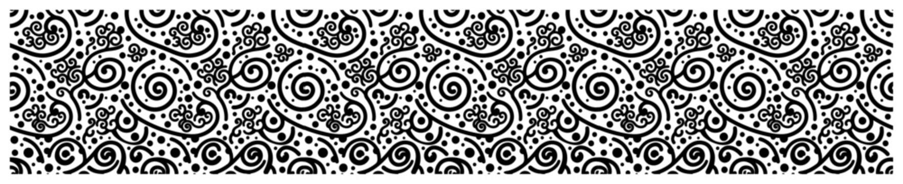 Ornate swirl pattern banner with intricate vine and dot textures in decorative doodle style