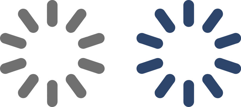 Loading spinner icon set, two circular spinners with gradient colors representing progress buffering and processing animation for UI design.