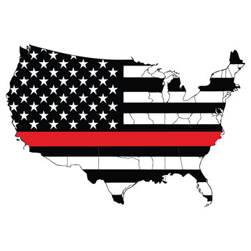 Usa map shape with thin red line flag design