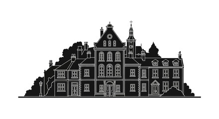 Obraz premium Stately Manor House Silhouette ? Elegant Historical Estate Icon