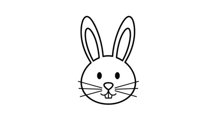Obraz premium Minimalist black outline of a friendly rabbit head with long ears and whiskers on a white background suitable for logo design or children art.