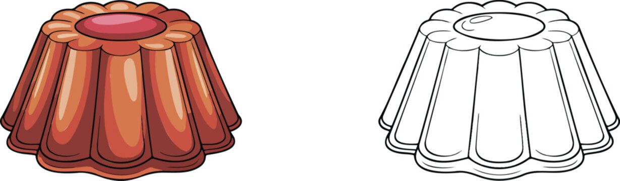 Gelatin dessert illustration & outline set isolated on transparent background 