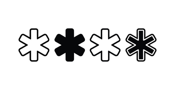Medical star of life symbols and asterisk graphic outline icons set