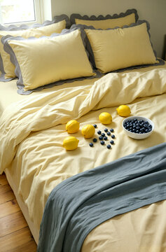 Yellow Bed with Lemons and Blueberries