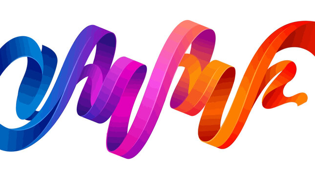 Colorful abstract ribbon vector design with smooth curves, gradient transitions from blue to purple, pink, orange, red, dynamic flowing shape, vibrant modern decorative vector illustration artwork