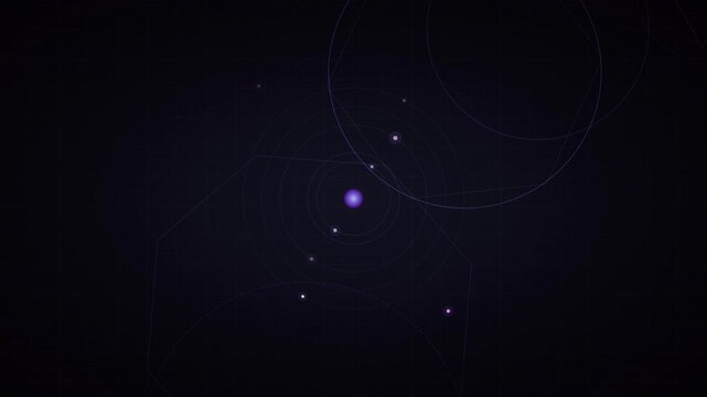 Abstract Purple Cosmic Sphere Orbiting with Particles on Dark Background