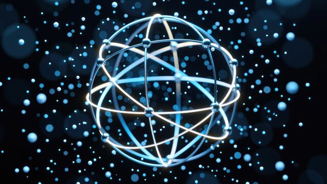 glowing blue qubit structure with floating data particles