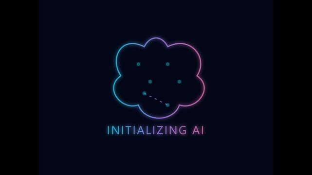 Initializing AI glowing cloud interface animation showcasing futuristic connection process for advanced neural network systems in a seamless digital motion loop for technical data presentation