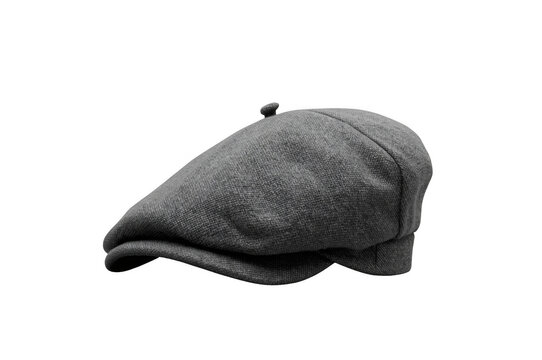 Grey wool newsboy flat cap on transparent background