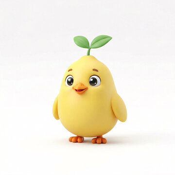 Petit poussin jaune mignon avec feuille