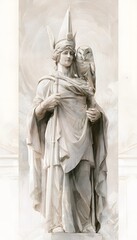 Fototapeta premium Classical Athena Statue Watercolor Illustration Symbolizing Wisdom and Ancient Greek Culture