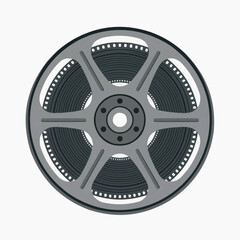 Obraz premium Film Reel Icon: A minimalist image of a classic film reel, a symbol of cinema, capturing the essence of filmmaking and the art of storytelling.