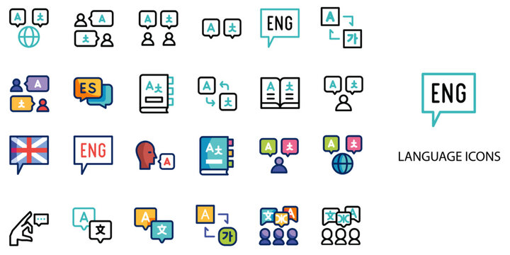 Language simple New concept 24 color icons set .Vector illustration.