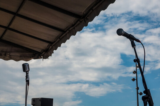 Two mics are ready on stage
