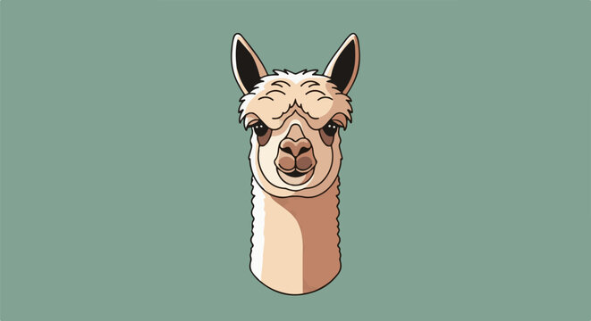 A cartoon alpaca head with large eyes, fuzzy ears and textured fur