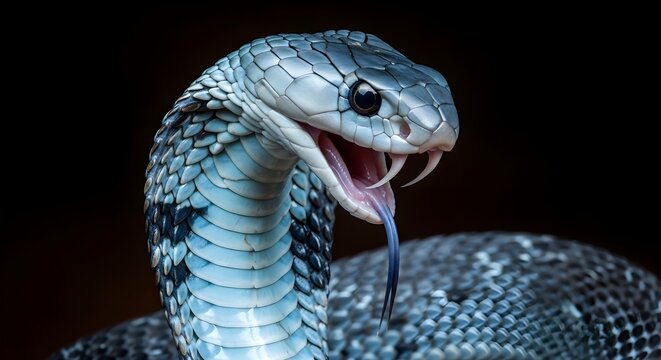 Hissing blue cobra snake ready to strike