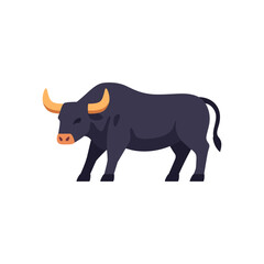 Fototapeta premium Muscular black bull farm animal with horns, colorful illustration