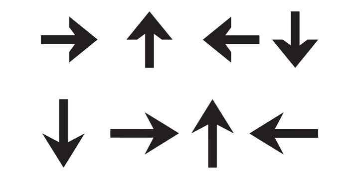 Set of black directional arrows on white background