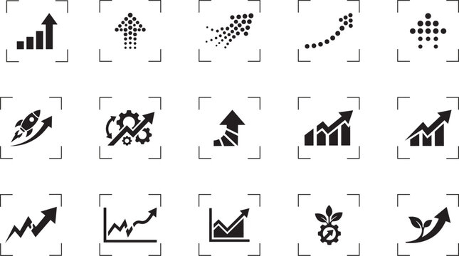 Set of vector icons for design featuring arrows hands cursors and web symbols in a simple black line style