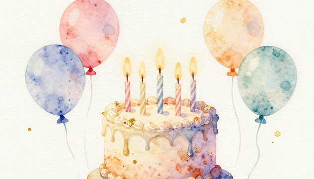 Sanfte Aquarell Illustration einer Geburtstagstorte