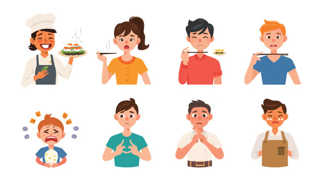 Culinary Emotions: A vibrant illustration capturing the spectrum of emotions evoked by the experience of eating, from anticipation to delight and regret.