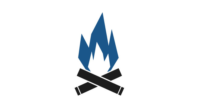 Blue Flame Campfire Icon on White Background