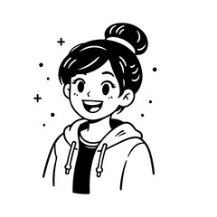 Obraz premium Set of minimalist flat vector line art illustrations featuring diverse young male and female characters with various expressions and gestures, isolated on a clean white background.