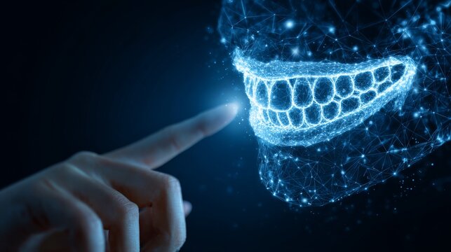 Digital Hologram of a Smile with Finger Touching Projection in Dental Consultation Concept