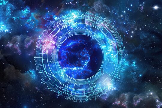 Abstract composition with zodiac circle in signs and symbols