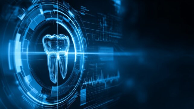 High-Tech Dental Imaging Scan Concept with Futuristic Visualization in Blue Color Scheme