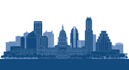 Obraz premium Austin Texas Skyline Silhouette - State Capitol Building and Modern Skyscrapers