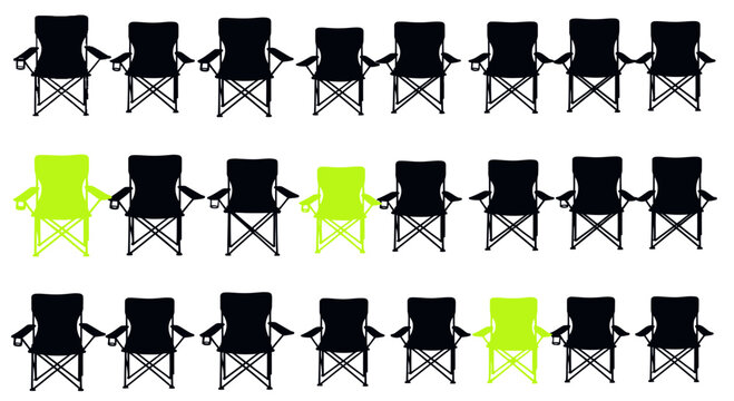 Unique concept, group of chairs, standing out from crowd, different, individual, bright color