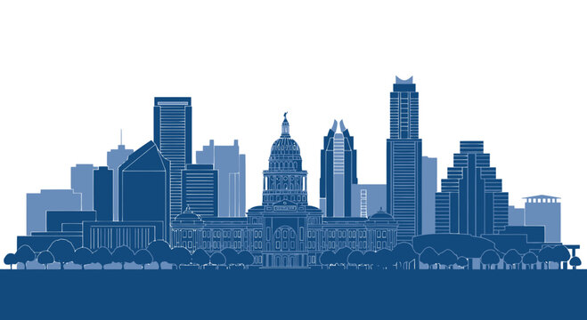 Austin Texas Skyline Silhouette - State Capitol Building and Modern Skyscrapers