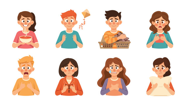 Expressing Emotions: A collection of diverse individuals, each portrayed with distinct facial expressions and gestures, capturing a spectrum of human sentiments. 