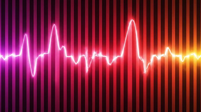 Vibrant EKG pulse line against vertical gradient striped pattern