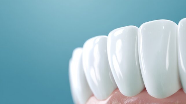 Close-up of Glossy White Teeth Emphasizing Dental Enamel for Whitening Treatments and Advertising Purposes