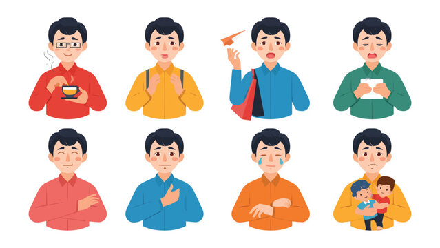 Diverse Emotional Spectrum: A set of illustrations capturing a variety of expressions and feelings, showcasing the breadth of the human experience. 