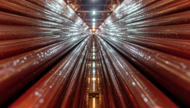 Industrial pipes in warehouse perspective
