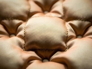 Fototapeta premium Close-up of luxurious champagne gold quilted satin fabric with deep tufted texture and soft iridescent sheen