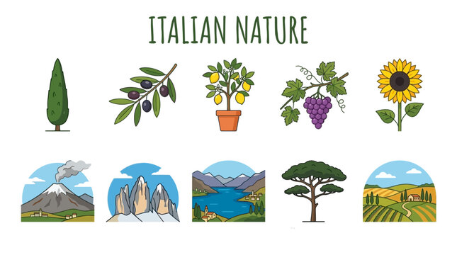 Italian Nature Collection: Iconic Flora Landscapes and Agriculture.