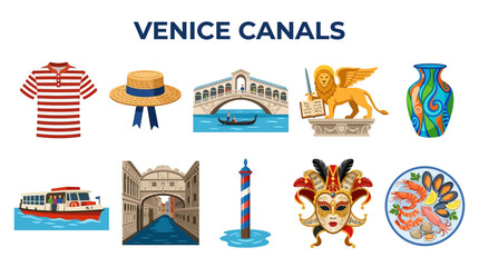 Venice Canals Collection of Iconic Italian Landmarks and Symbols. © zyaa