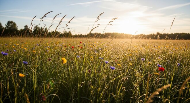 Field of wildflowers sunlight