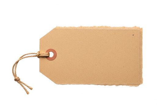 Brown paper tag with string attached isolated on transparent background