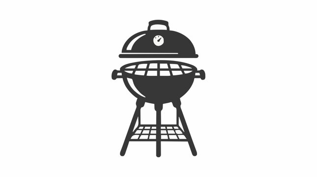 Stylized monochrome icon of a portable charcoal barbecue grill for outdoor cooking and summer gatherings