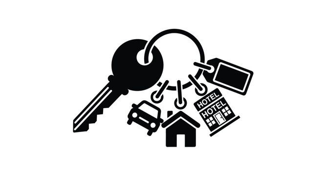 Key ring with keys and travel icons silhouette high quality professional