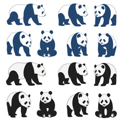 Cute Panda Bear Illustrations Set - Different Poses and Styles © Kembang