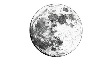 Full Moon Orb with Detailed Surface Texture, Lunar Sphere, Monochrome © Kembang