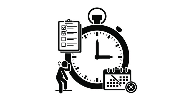 Time management concept with checklist clock and calendar silhouette high quality