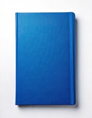 Fototapeta premium A plain blue hardcover notebook viewed from above on a white background.